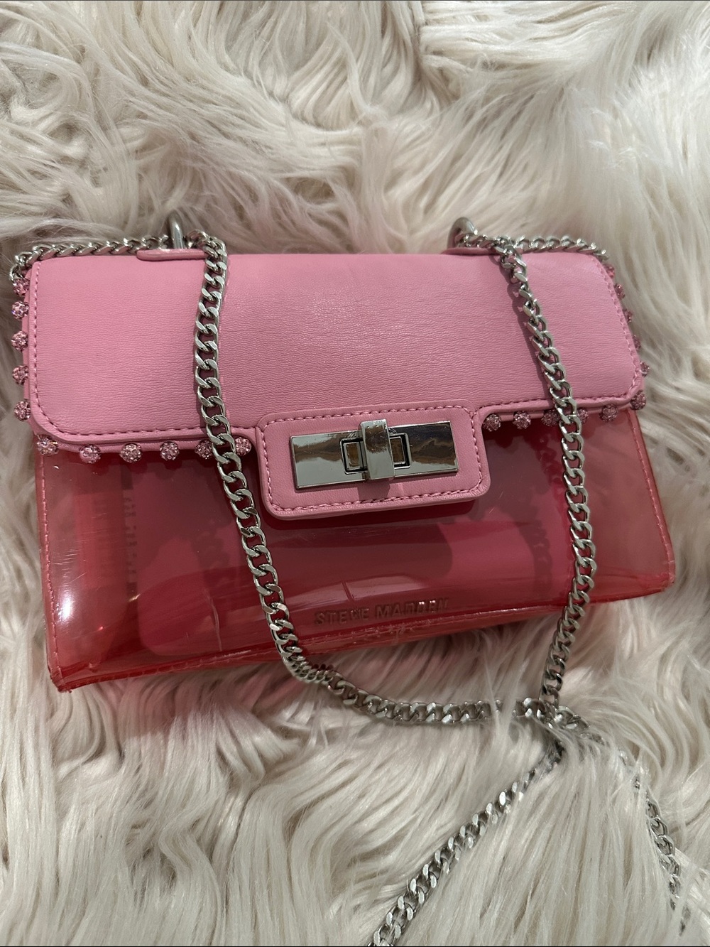 Steve Madden Pink and Red Clear Chain Crossbody Bag